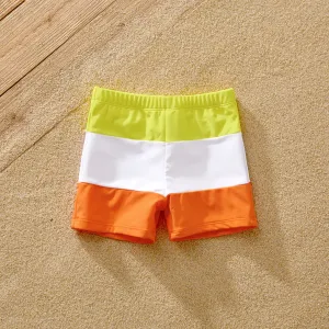 Family Matching Color Block Criss Cross Front One-piece Swimsuit or Swim Trunks Shorts #1042346