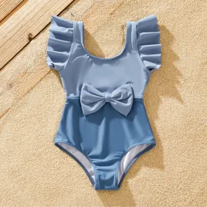 Family Matching Color Block Drawstring Swim Trunks or Big bow Strap Bikini #1332505