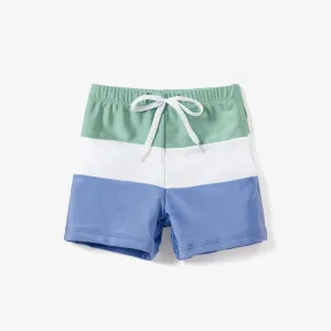 Family Matching Color Block Drawstring Swim Trunks or One Shoulder One-Piece Swimsuit #1332697