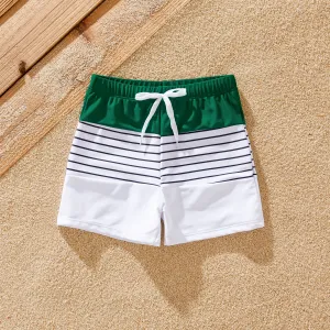 Family Matching Color Block Drawstring Swim Trunks or Stripe Cross Front Two-Piece Swimsuit (Quick-Dry) #1329678