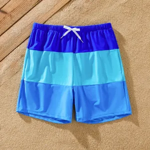 Family Matching Color-block Swim Trunks or One-piece Bandage Swimwear #1319396