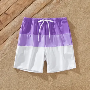 Family Matching Color-block Swim Trunks or One-shoulder Side Knot One-Piece Swimsuit (Quick-Dry) #1321193
