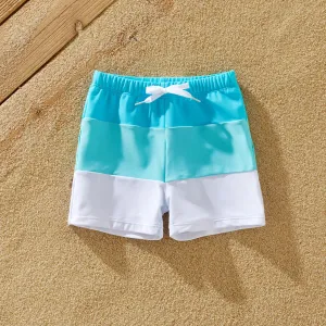 Family Matching Colorblock Drawstring Swim Trunks or Shirred Ruffle Strap Two-Piece Swimsuit #1323504