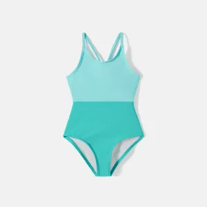 Family Matching Colorblock Self Tie One-piece Swimsuit and Swim Trunks #807903