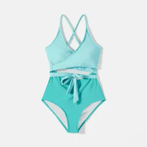 Family Matching Colorblock Self Tie One-piece Swimsuit and Swim Trunks #807910