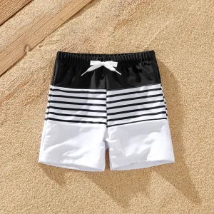 Family Matching Colorblock Stripe Swim Trunks or Floral Two-Piece Shirred Swimsuit #1321674