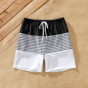 Family Matching Colorblock Stripe Swim Trunks or Floral Two-Piece Shirred Swimsuit #1321678