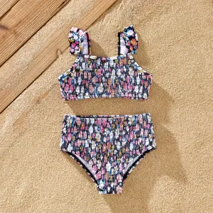 Family Matching Colorblock Stripe Swim Trunks or Floral Two-Piece Shirred Swimsuit #1321688