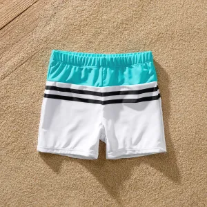 Family Matching Colorblock Striped Spliced Bow Side One-piece Swimsuit or Swim Trunks Shorts #921062