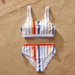 Family Matching Colorful Stripe Two-piece Swimsuit or Swim Trunks Shorts #1038112