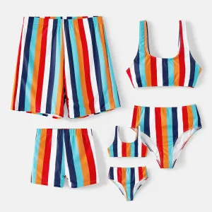 Family Matching Colorful Striped Two-Piece Top & Shorts Swimsuit #788944