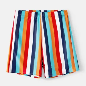 Family Matching Colorful Striped Two-Piece Top & Shorts Swimsuit #788960