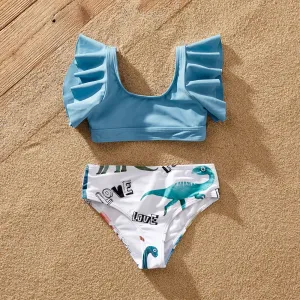 Family Matching Dinosaur Print Ruffled Two-piece Swimsuit or Swim Trunks Shorts #1039659
