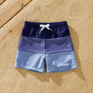 Family Matching Drawstring Swim Trunks or Ruched Bow Tie Cut Out Mesh Ruffle Strap One-Piece Swimsuit (Quick-Dry)