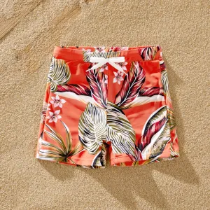 Family Matching Drawstring Swim Trunks or Tropical Floral Ruffle V-Neck Swimsuit #1323362