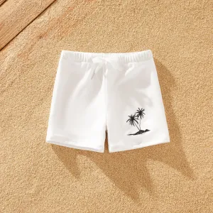 Family Matching Drawstring Swim Trunks or White Bow Accent Eyelet Strap One-Piece Swimsuit #1320703