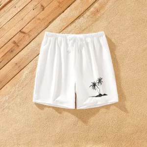 Family Matching Drawstring Swim Trunks or White Bow Accent Eyelet Strap One-Piece Swimsuit #1320705