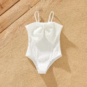 Family Matching Drawstring Swim Trunks or White Bow Accent Eyelet Strap One-Piece Swimsuit #1320710