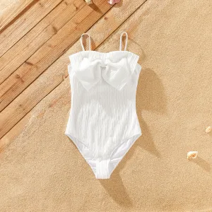 Family Matching Drawstring Swim Trunks or White Bow Accent Eyelet Strap One-Piece Swimsuit #1320713