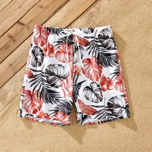 Family Matching Floral Drawstring Swim Trunks or Color Block Wrap Side Swimsuit with Optional Swim Cover Up #1327649