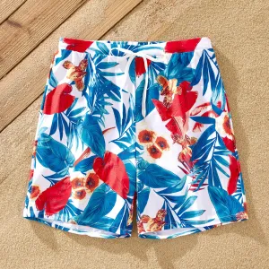 Family Matching Floral Drawstring Swim Trunks or Flounce Cut Out One-Piece Strap Swimsuit #1324385