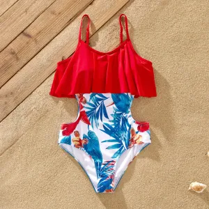 Family Matching Floral Drawstring Swim Trunks or Flounce Cut Out One-Piece Strap Swimsuit #1324395