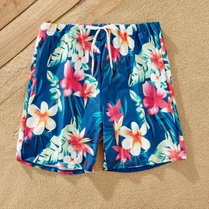 Family Matching Floral Drawstring Swim Trunks or Flutter Sleeves Knot Side One-piece Swimsuit #1327668