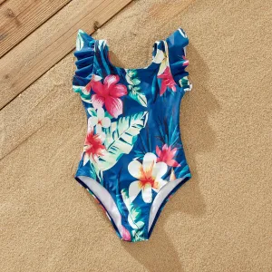 Family Matching Floral Drawstring Swim Trunks or Flutter Sleeves Knot Side One-piece Swimsuit #1327671