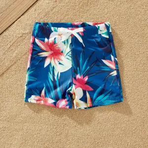 Family Matching Floral Drawstring Swim Trunks or Flutter Sleeves Knot Side One-piece Swimsuit #1327680
