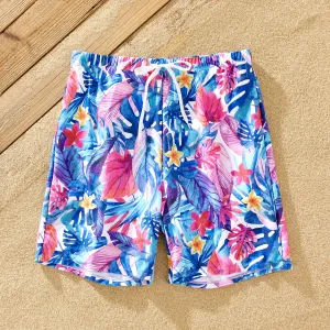 Family Matching Floral Drawstring Swim Trunks or Flutter Sleeves One-Piece Twist Knot Spliced Swimsuit #1328215