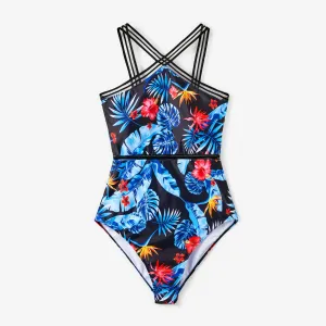 Family Matching Floral Drawstring Swim Trunks or Mesh Cross Strap One-Piece Swimsuit #1332531