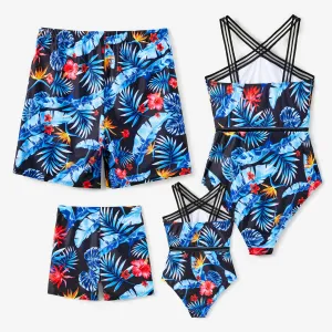 Family Matching Floral Drawstring Swim Trunks or Mesh Cross Strap One-Piece Swimsuit #1332540