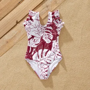 Family Matching Floral Drawstring Swim Trunks or One-Piece Belted Strap Swimsuit #1325981