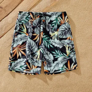 Family Matching Floral Drawstring Swim Trunks or One-Shoulder Side Drawstring Swimsuit #1323147