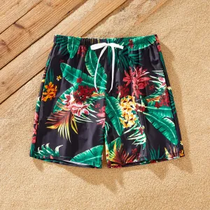 Family Matching Floral Drawstring Swim Trunks or Red Halter Top Spliced Swimsuit #1322473