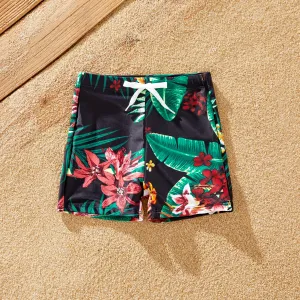 Family Matching Floral Drawstring Swim Trunks or Red Halter Top Spliced Swimsuit #1322474