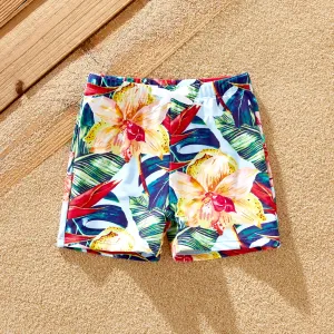 Family Matching Floral Drawstring Swim Trunks or Ruched Shell Edge Bikini with Optional Swim Cover Up #1329475