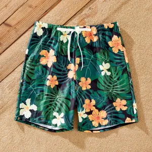 Family Matching Floral Drawstring Swim Trunks or Scalloped Trim Two-Piece Strap Swimsuit #1324209