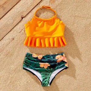 Family Matching Floral Drawstring Swim Trunks or Scalloped Trim Two-Piece Strap Swimsuit #1324220