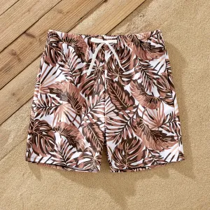 Family Matching Floral Drawstring Swim Trunks or Shell Edge Spliced One-Piece Strap Swimsuit #1327582