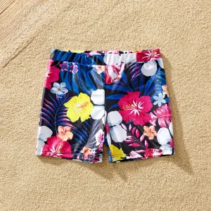 Family Matching Floral Print Ruffled One-piece Swimsuit or Plant Print Swim Trunks Shorts #1037270