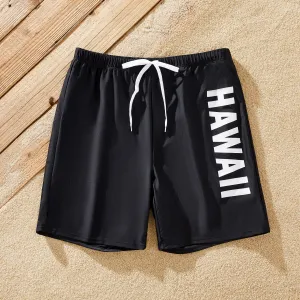 Family Matching HAWAII Letter Drawstring Swim Trunks or 3D Flower One-Piece Swimsuit