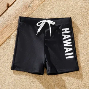 Family Matching HAWAII Letter Drawstring Swim Trunks or 3D Flower One-Piece Swimsuit