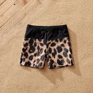 Family Matching Leopard Panel Cut Out Waist One-Shoulder One Piece Swimsuit or Swim Trunks Shorts #1044515