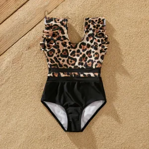 Family Matching Leopard Printed Swim Trunks or One-Piece Cross Back Splicing Swimsuit #1321177