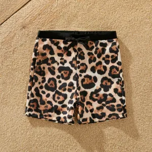 Family Matching Leopard Printed Swim Trunks or One-Piece Cross Back Splicing Swimsuit #1321188