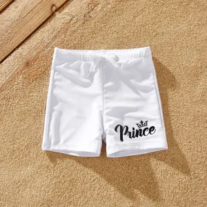 Family Matching Letter Printed Drawstring Swim Trunks or Bow Pattern Strap Swimsuit #1321792