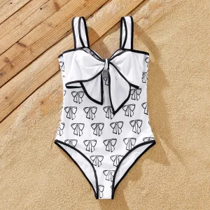 Family Matching Letter Printed Drawstring Swim Trunks or Bow Pattern Strap Swimsuit #1321793