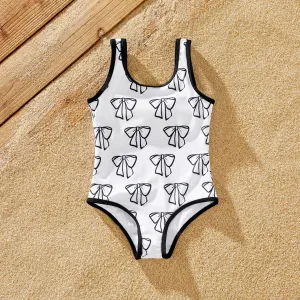 Family Matching Letter Printed Drawstring Swim Trunks or Bow Pattern Strap Swimsuit #1321799