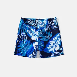 Family Matching Palm Leaves Print Blue One-piece Swimsuit #197444